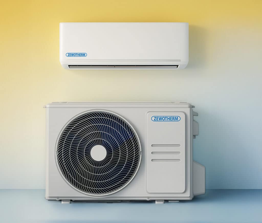 ZEWO Cool Split-Klimaanlage mit Innen- und Außeneinheit für energieeffiziente Kühlung und Heizung