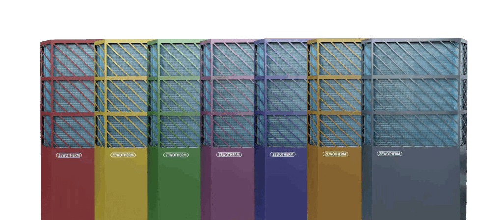 ZEWO LAMBDA Wärmepumpe in verschiedenen RAL-Farben für individuelle Fassadengestaltung